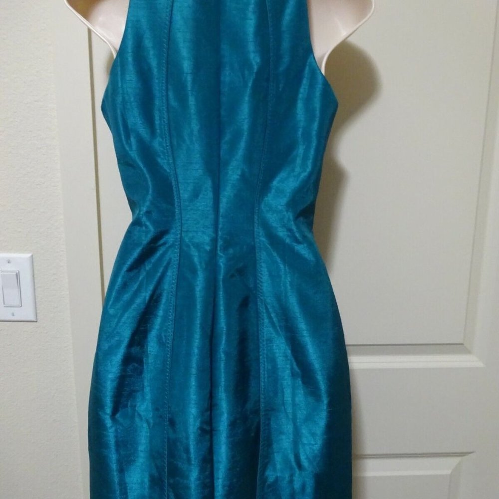 Keepsake The Label dark turquoise Slim curve huggi Satin Lined Dress Size S NWT